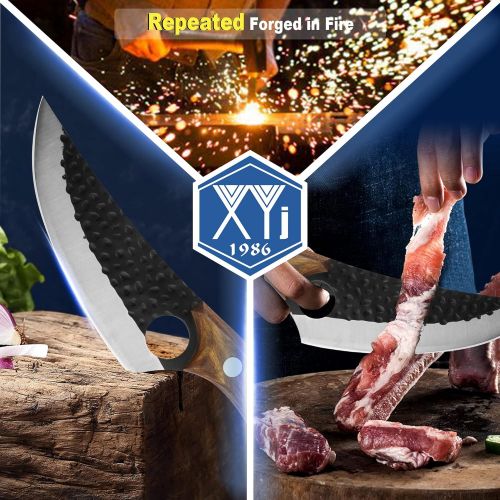  XYJ FULL TANG 6 Inch Stainless Steel Boning Knife Chef Fishing Knives Carry Leather Sheath Outdoor Cooking Knives Meat Butcher Knife For Camping Kitchen or Outdoor BBQ