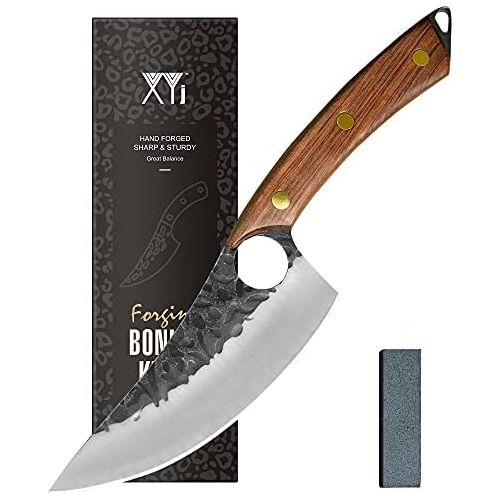  XYJ FULL TANG 5 Inch Handmade Boning Knife High Carbon Steel Outdoor Survival Camping Serbian Knife Razor Sharp Hammered Blade