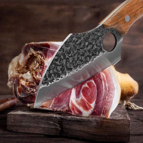  XYJ 6 inch Boning Knife Full Tang Handmade Forging Carving Knife 4Cr13 Stainless Steel Blade with Soft Leather Sleeves for Carrying Out