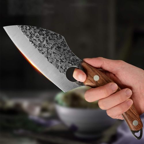  XYJ 6 inch Boning Knife Full Tang Handmade Forging Carving Knife 4Cr13 Stainless Steel Blade with Soft Leather Sleeves for Carrying Out