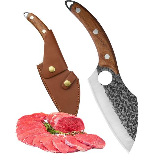  XYJ 6 inch Boning Knife Full Tang Handmade Forging Carving Knife 4Cr13 Stainless Steel Blade with Soft Leather Sleeves for Carrying Out