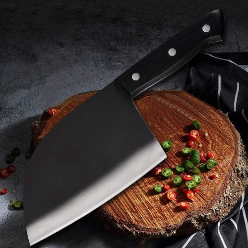  XYJ Kitchen Knife Camping Knife Full Tang Butcher Knife 3cr13 Stainless Steel Serbian Chef Knife Meat Vegetable Knives Leather Sheath with Belt Loop Easy Carry