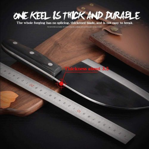  XYJ Kitchen Knife Camping Knife Full Tang Butcher Knife 3cr13 Stainless Steel Serbian Chef Knife Meat Vegetable Knives Leather Sheath with Belt Loop Easy Carry