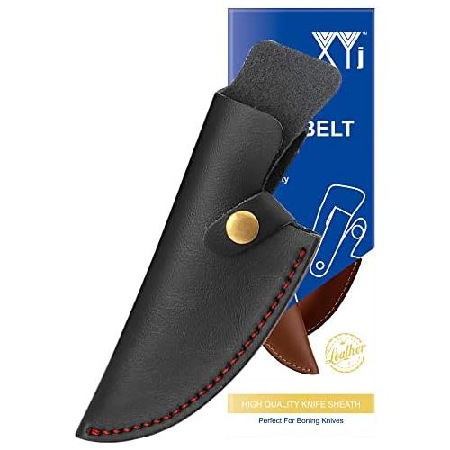  XYJ Leather Knife Sheath for Boning Kitchen Chef Knives (For 5.5 Boning Knife B, Black A)