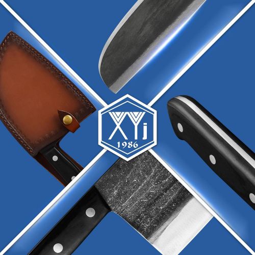  [아마존베스트]XYJ Full Tang Butcher Knife Handmade Forged Kitchen Chef Knife High Carbon Clad Steel Butcher Cleaver with Leather Knife Sheath