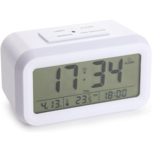  XYSM [Upgrade-Version] Smart Backlight Wecker mit 3 Alarmen Sprechen Wecker Anzeige Zeit Temp-Datum Woche und Arbeitstag Einstellung (White)