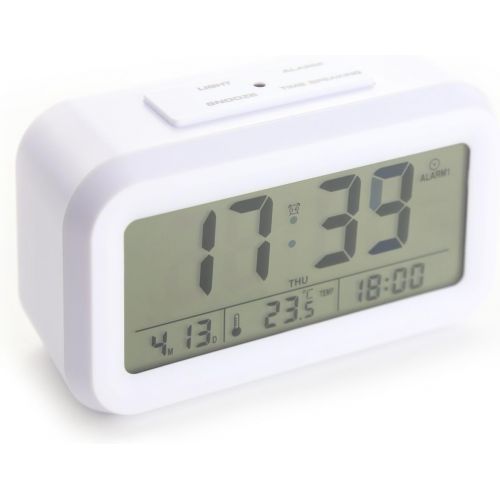  XYSM [Upgrade-Version] Smart Backlight Wecker mit 3 Alarmen Sprechen Wecker Anzeige Zeit Temp-Datum Woche und Arbeitstag Einstellung (White)