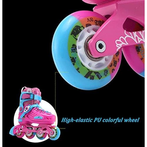  XYUJIE Rollschuhe Kinder Flat Flower Hard Shell Skates Blue Pink
