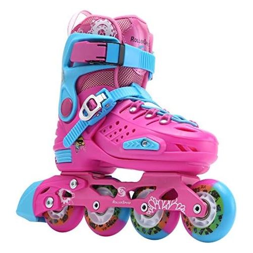  XYUJIE Rollschuhe Kinder Flat Flower Hard Shell Skates Blue Pink
