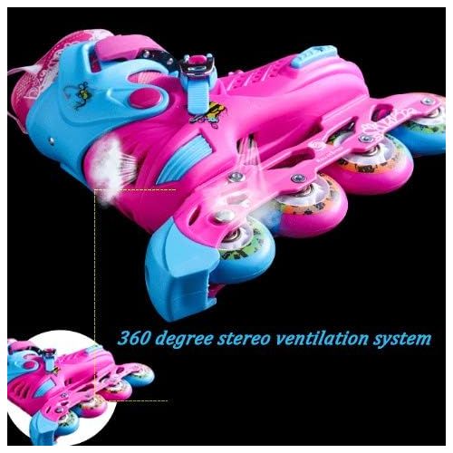  XYUJIE Rollschuhe Kinder Flat Flower Hard Shell Skates Blue Pink