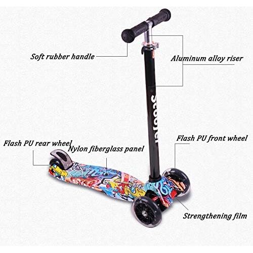  XYUJIE Graffiti Kinder Scooter Abnehmbare 3-6-14 Jahre Alte Flash Wheel Kinderwagen