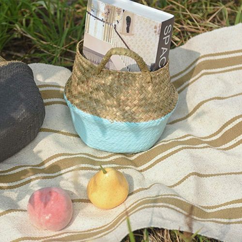  Xatos Woven Basket Seagrass Tote Belly Baskets for Storage Plant Pot Basket and Laundry, Small Picnic Grocery Rattan Basket