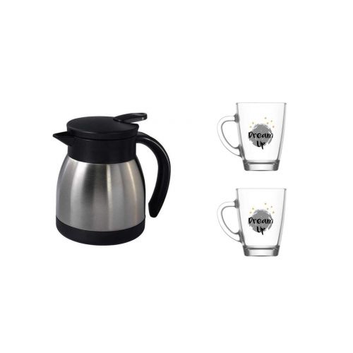  Xavax Thermoskanne (Piccolo, 0,4 Liter, passt fuer Senseo, Tassimo, Dolce Gusto und Vollautomaten + James Premium Henkel Glas 2 Stueck 300ml