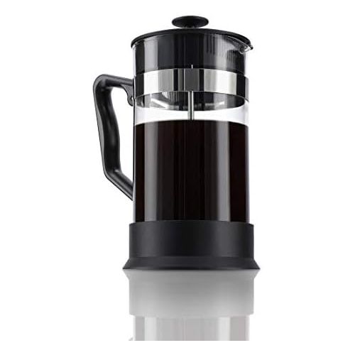  Xavax Kaffeebereiter aus Glas (French Press fuer 1 Liter / 1000ml, Cafetiere mit Edelstahl Filter fuer Kaffee oder Tee, spuelmaschinenfester Teebereiter) schwarz