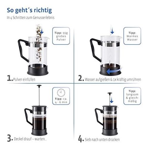  Xavax Kaffeebereiter aus Glas (French Press fuer 1 Liter / 1000ml, Cafetiere mit Edelstahl Filter fuer Kaffee oder Tee, spuelmaschinenfester Teebereiter) schwarz