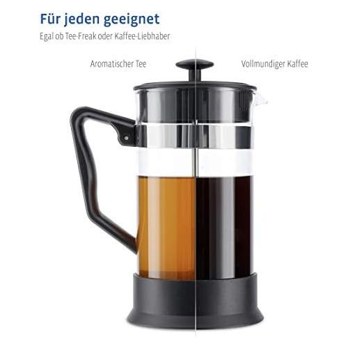  Xavax Kaffeebereiter aus Glas (French Press fuer 1 Liter / 1000ml, Cafetiere mit Edelstahl Filter fuer Kaffee oder Tee, spuelmaschinenfester Teebereiter) schwarz