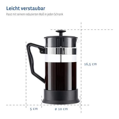  Xavax Kaffeebereiter aus Glas (French Press fuer 1 Liter / 1000ml, Cafetiere mit Edelstahl Filter fuer Kaffee oder Tee, spuelmaschinenfester Teebereiter) schwarz