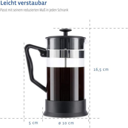  Xavax Kaffeebereiter aus Glas (French Press fuer 1 Liter / 1000ml, Cafetiere mit Edelstahl Filter fuer Kaffee oder Tee, spuelmaschinenfester Teebereiter) schwarz