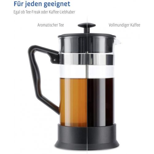  Xavax Kaffeebereiter aus Glas (French Press fuer 1 Liter / 1000ml, Cafetiere mit Edelstahl Filter fuer Kaffee oder Tee, spuelmaschinenfester Teebereiter) schwarz