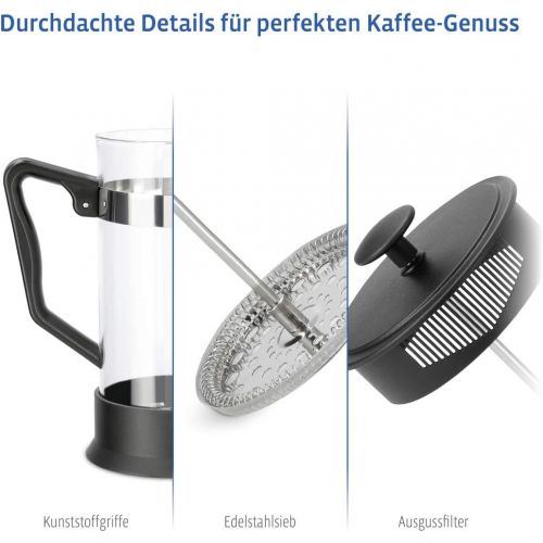  Xavax Kaffeebereiter aus Glas (French Press fuer 1 Liter / 1000ml, Cafetiere mit Edelstahl Filter fuer Kaffee oder Tee, spuelmaschinenfester Teebereiter) schwarz