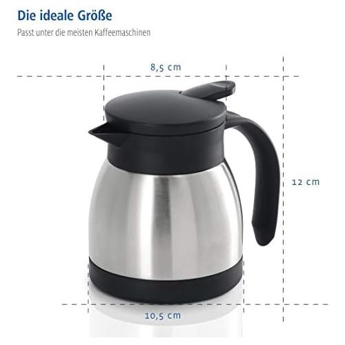  Xavax Isolierkanne 400 ml (kleine Kaffeekanne/Teekanne aus Edelstahl, Thermokanne mit Einhandbedinung und Griff) silber schwarz