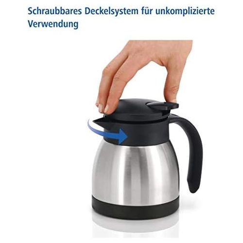  Xavax Isolierkanne 400 ml (kleine Kaffeekanne/Teekanne aus Edelstahl, Thermokanne mit Einhandbedinung und Griff) silber schwarz