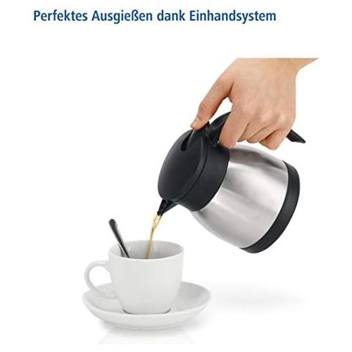  Xavax Isolierkanne 400 ml (kleine Kaffeekanne/Teekanne aus Edelstahl, Thermokanne mit Einhandbedinung und Griff) silber schwarz