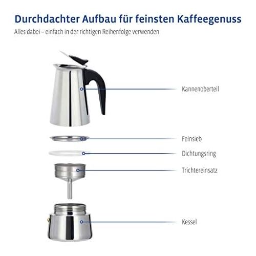  Xavax Espressokocher (fuer Induktion Herd, 6 Tassen, Kaffeekocher Edelstahl, Mokkakocher zur Zubereitung aromatischen Kaffees, Kaffeezubereiter, spuelmaschinenfest) silber