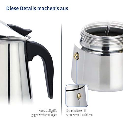  Xavax Espressokocher (fuer Induktion Herd, 6 Tassen, Kaffeekocher Edelstahl, Mokkakocher zur Zubereitung aromatischen Kaffees, Kaffeezubereiter, spuelmaschinenfest) silber