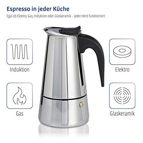  Xavax Espressokocher (fuer Induktion Herd, 6 Tassen, Kaffeekocher Edelstahl, Mokkakocher zur Zubereitung aromatischen Kaffees, Kaffeezubereiter, spuelmaschinenfest) silber