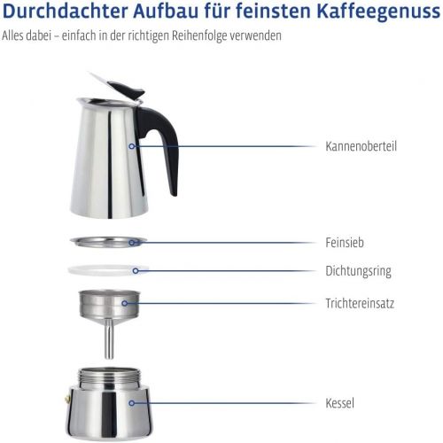  Xavax Espressokocher (fuer Induktion Herd, 6 Tassen, Kaffeekocher Edelstahl, Mokkakocher zur Zubereitung aromatischen Kaffees, Kaffeezubereiter, spuelmaschinenfest) silber