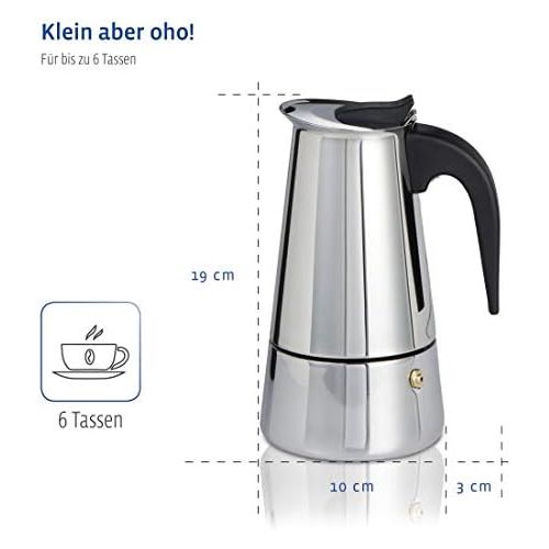  Xavax Espressokocher fuer Induktion Herd (Kaffeekocher geeignet fuer 6 Tassen, Mokkakocher Edelstahl zur Zubereitung aromatischen Kaffees, Kaffeezubereiter, spuelmaschinenfest)