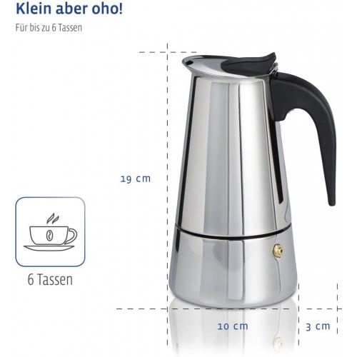  Xavax Espressokocher fuer Induktion Herd (Kaffeekocher geeignet fuer 6 Tassen, Mokkakocher Edelstahl zur Zubereitung aromatischen Kaffees, Kaffeezubereiter, spuelmaschinenfest)