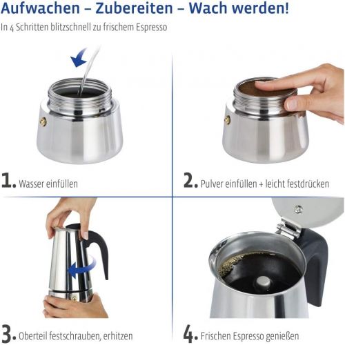  Xavax Espressokocher fuer Induktion Herd (Kaffeekocher geeignet fuer 6 Tassen, Mokkakocher Edelstahl zur Zubereitung aromatischen Kaffees, Kaffeezubereiter, spuelmaschinenfest)