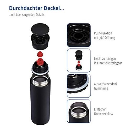  Xavax Thermobecher 500ml (Isolierbecher fuer Heiss- und Kaltgetranke, auslaufsicher, isoliert, Druck-Verschluss, Trinkbecher to go) schwarz-matt