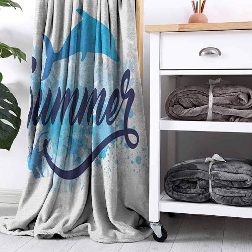  Xaviera Doherty Custom Design Cozy Flannel Blanket Dolphin Abstract Summer Lettering with Fish and Dolphin with Color Splashes Image，Dark Blue Pale Blue Suitable for Sofas Chairs b