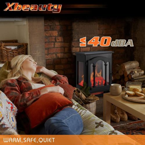  [아마존베스트]Xbeauty Electric Fireplace Stove, Freestanding Fireplace Heater with Realistic Flame, Indoor Electric Stove Heater, Portable, Infrared, Thermostat, Overheating Safety System, 1000W