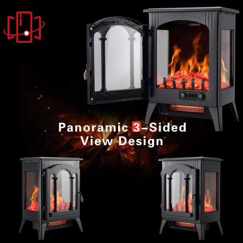  [아마존베스트]Xbeauty Electric Fireplace Stove, Freestanding Fireplace Heater with Realistic Flame, Indoor Electric Stove Heater, Portable, Infrared, Thermostat, Overheating Safety System, 1000W