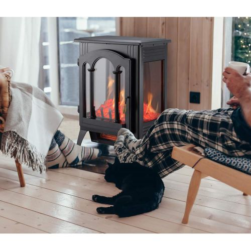  [아마존베스트]Xbeauty Electric Fireplace Stove, Freestanding Fireplace Heater with Realistic Flame, Indoor Electric Stove Heater, Portable, Infrared, Thermostat, Overheating Safety System, 1000W