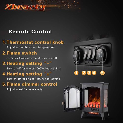  [아마존베스트]Xbeauty Electric Fireplace Stove, Freestanding Fireplace Heater with Realistic Flame, Indoor Electric Stove Heater, Portable, Infrared, Thermostat, Overheating Safety System, 1000W