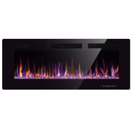 Xbeauty 50 Electric Fireplace in-Wall Recessed and Wall Mounted 1500W Fireplace Heater and Linear Fireplace with Timer/Multicolor Flames/Touch Screen/Remote Control (Black)