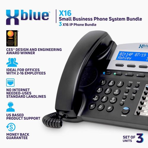  Xblue X16, Small Office Phone System with 4 Charcoal X16 Telephones - Auto Attendant, Voicemail, Caller ID, Paging & Intercom