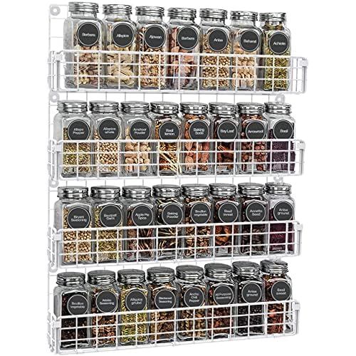  X-cosrack Spice Racks Organizer Wall Mounted 4-Tier Spice Racks,Great for Kitchen and Pantry Storing Spices, Household Items,Bathroom and More,White(Patent No.:D909138S)