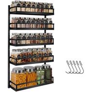 X-cosrack Wall Mount Spice Rack Organizer 5 Tier Height-Adjustable Hanging Spice Shelf Storage for Kitchen Pantry Cabinet Door, Dual-Use Seasoning Holder Rack with Hooks, Black-Pat