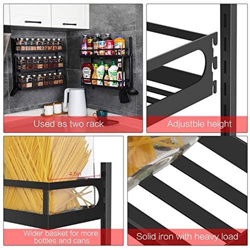  X-cosrack Wall Mount Spice Rack Organizer 5 Tier Height-Adjustable Hanging Spice Shelf Storage for Kitchen Pantry Cabinet Door, Dual-Use Seasoning Holder Rack with Hooks, Black-Pat