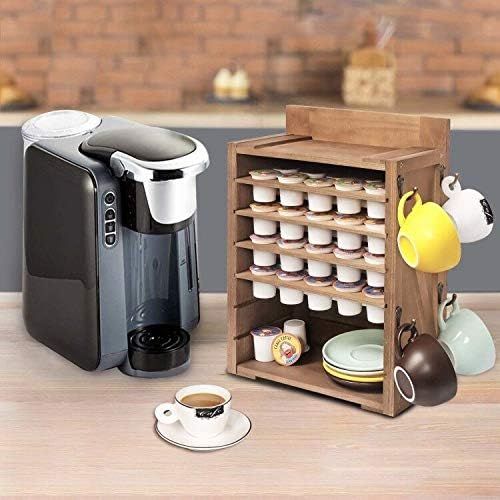  [아마존베스트]X-cosrack Wooden Coffee Pod Holders for K-Cups, K-cup Holders with 4 Cup-holder,Durable 4-tier Coffee Pod Storage Drawer,40 Capacity(Patent Pending)