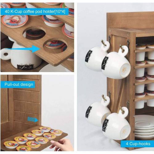  [아마존베스트]X-cosrack Wooden Coffee Pod Holders for K-Cups, K-cup Holders with 4 Cup-holder,Durable 4-tier Coffee Pod Storage Drawer,40 Capacity(Patent Pending)