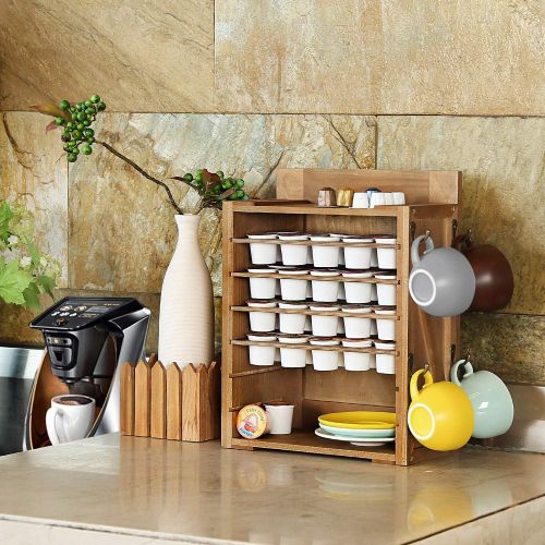  [아마존베스트]X-cosrack Wooden Coffee Pod Holders for K-Cups, K-cup Holders with 4 Cup-holder,Durable 4-tier Coffee Pod Storage Drawer,40 Capacity(Patent Pending)