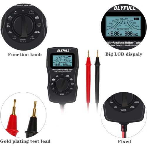  [아마존베스트]X-cosrack Universal Battery Checker Tester with Leads LCD Display, Battery Capacity Voltage Resistance Tester for AAA AA C D 9V Digital 12V 3.7V Li-ion 18650 CR123A CR2032 Button Cell Batter