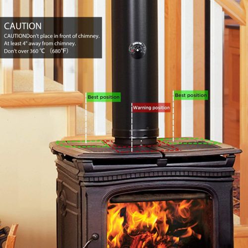  X cosrack 5 Blades Heat Powered Stove Fan for Wood Log Burner Fireplace Slient Eco Frienly Fan with Magnetic Thermometer Aluminium Black